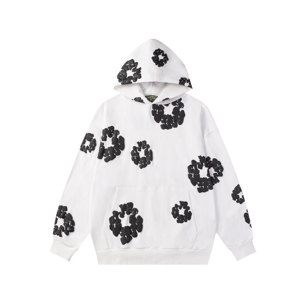 Denim Tears White Embossed Loose-fitting Hooded Sweatshirt with Kapok Flower Pri
